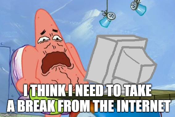 Patrick Star Internet Disgust | I THINK I NEED TO TAKE A BREAK FROM THE INTERNET | image tagged in patrick star internet disgust | made w/ Imgflip meme maker