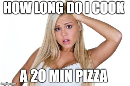 T_T | HOW LONG DO I COOK; A 20 MIN PIZZA | image tagged in dumb blonde | made w/ Imgflip meme maker