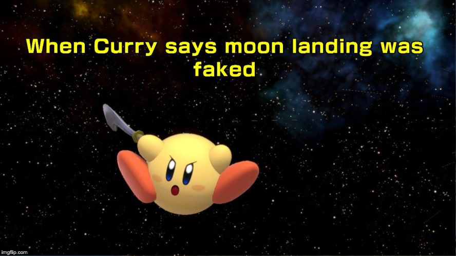 Moon Kirby | image tagged in stephen curry,steph curry,moon landing,faked,kirby,super smash bros | made w/ Imgflip meme maker