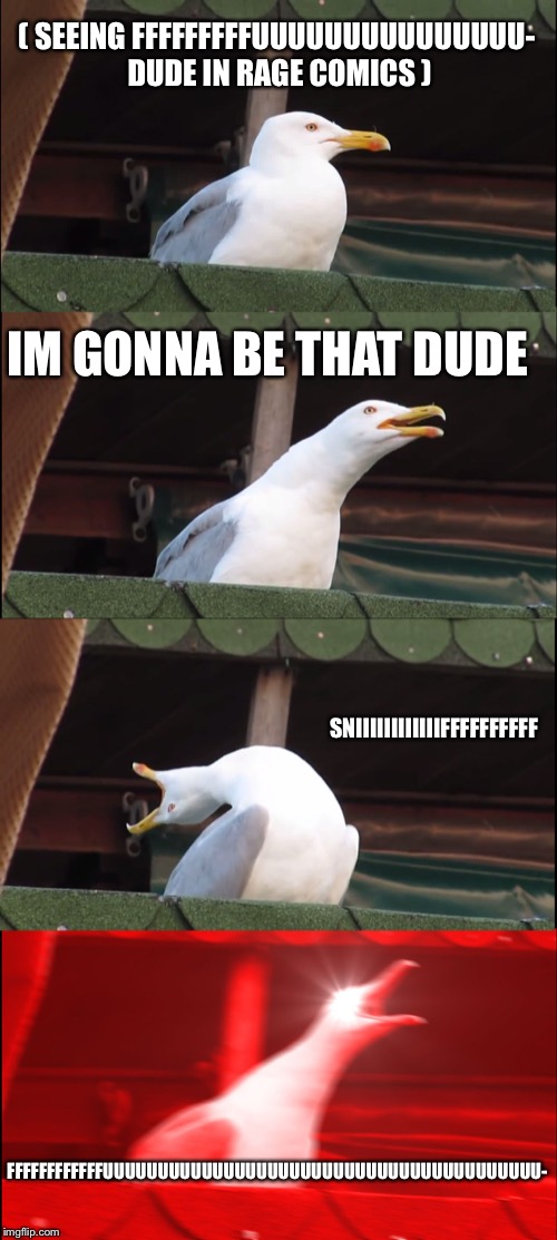 Inhaling Seagull Meme | ( SEEING FFFFFFFFFUUUUUUUUUUUUUUU- DUDE IN RAGE COMICS ); IM GONNA BE THAT DUDE; SNIIIIIIIIIIIIFFFFFFFFFF; FFFFFFFFFFFFUUUUUUUUUUUUUUUUUUUUUUUUUUUUUUUUUUUUUUUU- | image tagged in memes,inhaling seagull | made w/ Imgflip meme maker