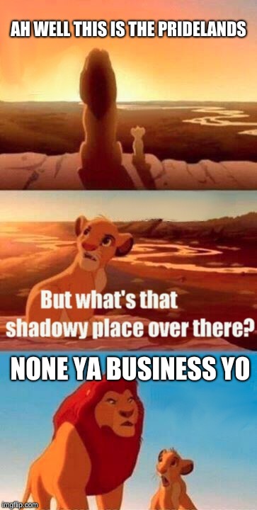 Simba Shadowy Place Meme | AH WELL
THIS IS THE PRIDELANDS; NONE YA BUSINESS YO | image tagged in memes,simba shadowy place | made w/ Imgflip meme maker