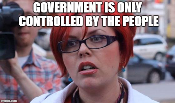 Angry Feminist | GOVERNMENT IS ONLY CONTROLLED BY THE PEOPLE | image tagged in angry feminist | made w/ Imgflip meme maker
