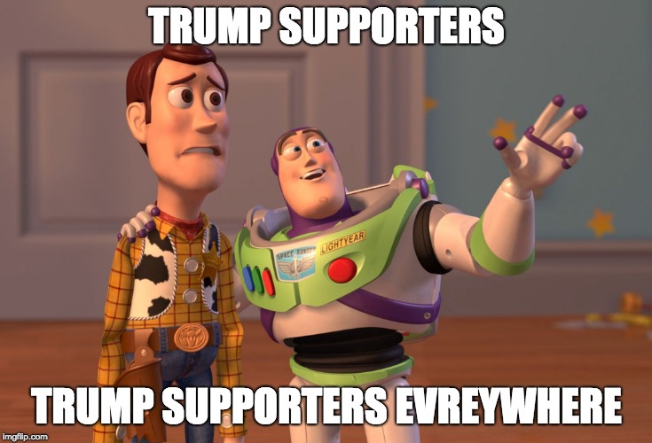 X, X Everywhere | TRUMP SUPPORTERS; TRUMP SUPPORTERS EVREYWHERE | image tagged in memes,x x everywhere | made w/ Imgflip meme maker