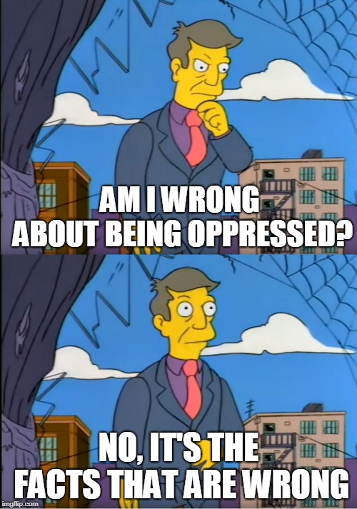 Skinner Out Of Touch | AM I WRONG ABOUT BEING OPPRESSED? NO, IT'S THE FACTS THAT ARE WRONG | image tagged in skinner out of touch | made w/ Imgflip meme maker