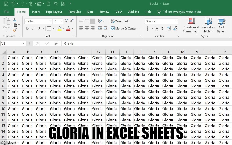 GLORIA IN EXCEL SHEETS | image tagged in gloria in excel sheets | made w/ Imgflip meme maker