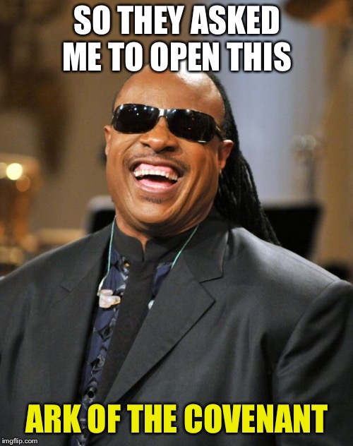 Stevie Wonder | SO THEY ASKED ME TO OPEN THIS ARK OF THE COVENANT | image tagged in stevie wonder | made w/ Imgflip meme maker