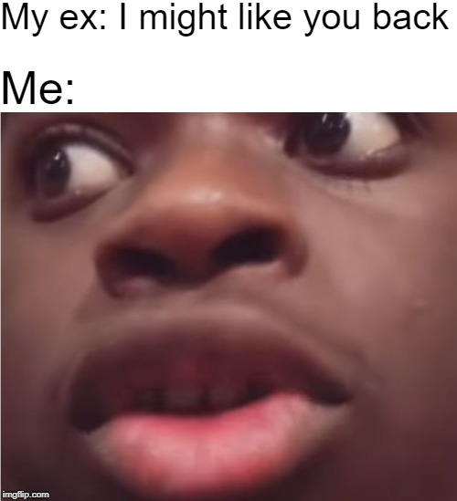 My ex: I might like you back; Me: | image tagged in me | made w/ Imgflip meme maker