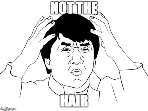 Jackie Chan WTF | NOT THE; HAIR | image tagged in memes,jackie chan wtf | made w/ Imgflip meme maker