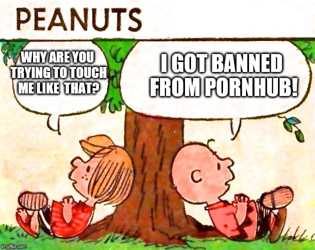 When u get banned… | I GOT BANNED FROM PORNHUB! WHY ARE YOU TRYING TO TOUCH ME LIKE  THAT? | image tagged in peanuts charlie brown peppermint patty,rape,lol,funny meme | made w/ Imgflip meme maker