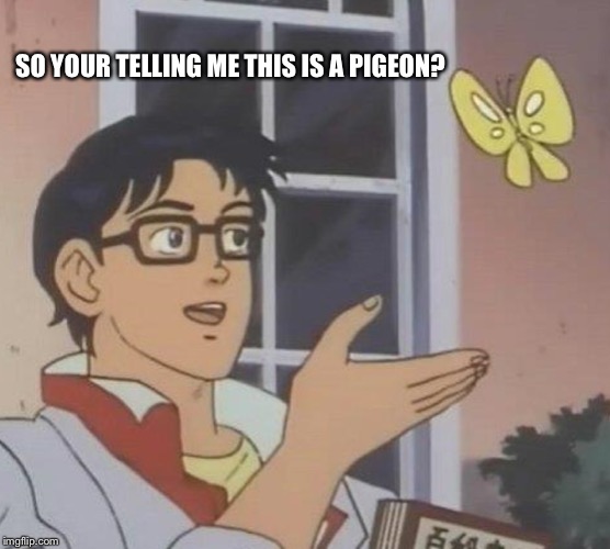 Is This A Pigeon Meme | SO YOUR TELLING ME THIS IS A PIGEON? | image tagged in memes,is this a pigeon | made w/ Imgflip meme maker