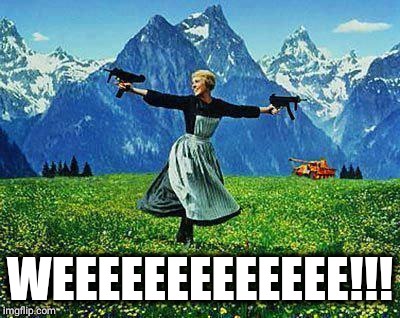 Julie Andrews Machine Guns |  WEEEEEEEEEEEEE!!! | image tagged in julie andrews machine guns | made w/ Imgflip meme maker