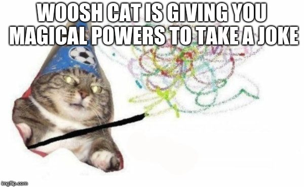 WOOSH CAT IS GIVING YOU MAGICAL POWERS TO TAKE A JOKE | image tagged in woosh cat | made w/ Imgflip meme maker