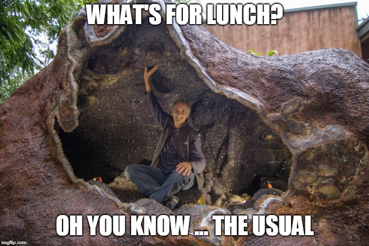 what's for lunch | WHAT'S FOR LUNCH? OH YOU KNOW ... THE USUAL | image tagged in crystal | made w/ Imgflip meme maker