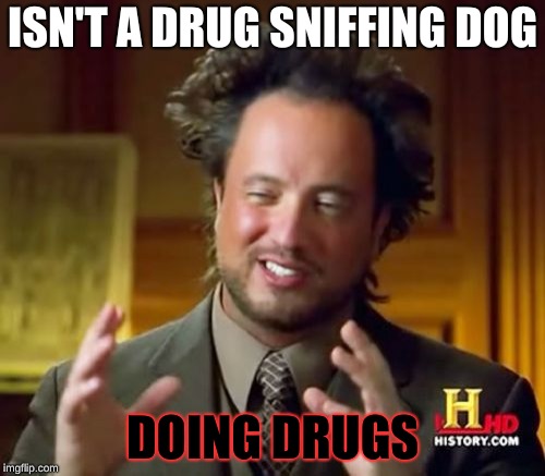 Ancient Aliens Meme | ISN'T A DRUG SNIFFING DOG; DOING DRUGS | image tagged in memes,ancient aliens | made w/ Imgflip meme maker