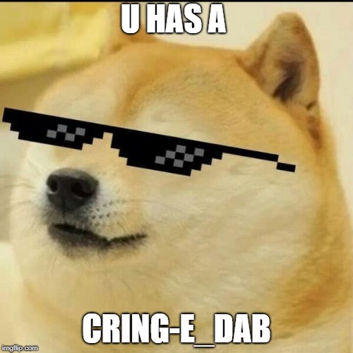 Sunglass Doge | U HAS A; CRING-E_DAB | image tagged in sunglass doge | made w/ Imgflip meme maker