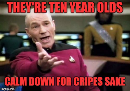 One of the dads at this youth hockey game I'm at has been yelling the whole time like it's an NHL game | THEY'RE TEN YEAR OLDS; CALM DOWN FOR CRIPES SAKE | image tagged in memes,picard wtf,youth hockey,ridiculous parents,over competitive | made w/ Imgflip meme maker