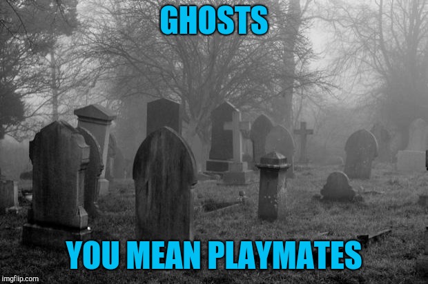 Goth cemetary | GHOSTS YOU MEAN PLAYMATES | image tagged in goth cemetary | made w/ Imgflip meme maker