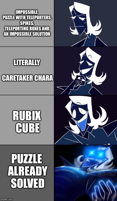 Rouxls Kaard | IMPOSSIBLE PUZZLE WITH TELEPORTERS, SPIKES, TELEPORTING BOXES AND AN IMPOSSIBLE SOLUTION; LITERALLY CARETAKER CHARA; RUBIX CUBE; PUZZLE ALREADY SOLVED | image tagged in rouxls kaard | made w/ Imgflip meme maker