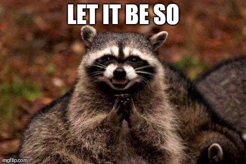 Evil Plotting Raccoon Meme | LET IT BE SO | image tagged in memes,evil plotting raccoon | made w/ Imgflip meme maker