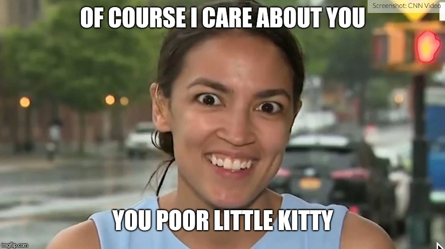 Alexandria Ocasio-Cortez | OF COURSE I CARE ABOUT YOU YOU POOR LITTLE KITTY | image tagged in alexandria ocasio-cortez | made w/ Imgflip meme maker