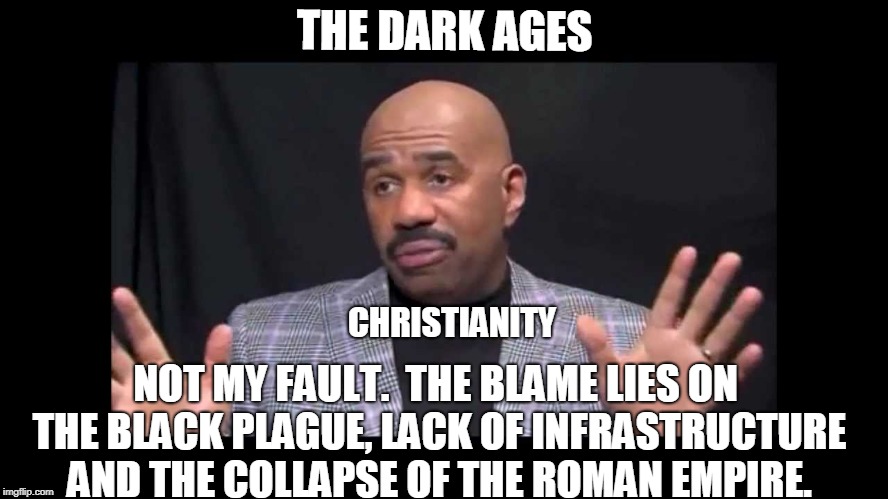 Christianity didn't cause the Dark Ages | THE DARK AGES; CHRISTIANITY; NOT MY FAULT.  THE BLAME LIES ON THE BLACK PLAGUE, LACK OF INFRASTRUCTURE AND THE COLLAPSE OF THE ROMAN EMPIRE. | image tagged in not my fault oscars,historical meme,christianity,truth | made w/ Imgflip meme maker