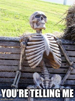 Waiting Skeleton Meme | YOU’RE TELLING ME | image tagged in memes,waiting skeleton | made w/ Imgflip meme maker
