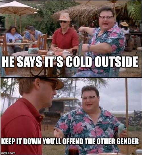 See Nobody Cares Meme | HE SAYS IT’S COLD OUTSIDE; KEEP IT DOWN YOU’LL OFFEND THE OTHER GENDER | image tagged in memes,see nobody cares | made w/ Imgflip meme maker