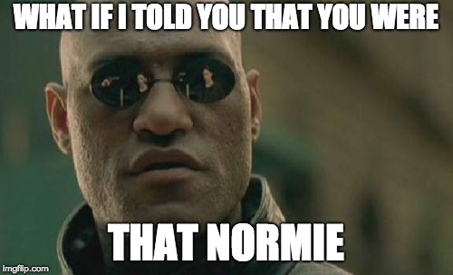 Matrix Morpheus | WHAT IF I TOLD YOU THAT YOU WERE; THAT NORMIE | image tagged in memes,matrix morpheus | made w/ Imgflip meme maker