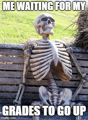 Waiting Skeleton Meme | ME WAITING FOR MY; GRADES TO GO UP | image tagged in memes,waiting skeleton | made w/ Imgflip meme maker