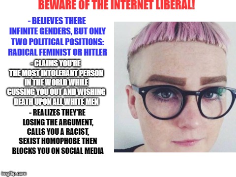 You better watch out! | BEWARE OF THE INTERNET LIBERAL! - BELIEVES THERE INFINITE GENDERS, BUT ONLY TWO POLITICAL POSITIONS: RADICAL FEMINIST OR HITLER; - CLAIMS YOU'RE THE MOST INTOLERANT PERSON IN THE WORLD WHILE CUSSING YOU OUT AND WISHING DEATH UPON ALL WHITE MEN; - REALIZES THEY'RE LOSING THE ARGUMENT, CALLS YOU A RACIST, SEXIST HOMOPHOBE THEN BLOCKS YOU ON SOCIAL MEDIA | image tagged in memes,funny,politics,satire,liberals,sjws | made w/ Imgflip meme maker