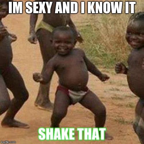 Third World Success Kid Meme | IM SEXY AND I KNOW IT; SHAKE THAT | image tagged in memes,third world success kid | made w/ Imgflip meme maker