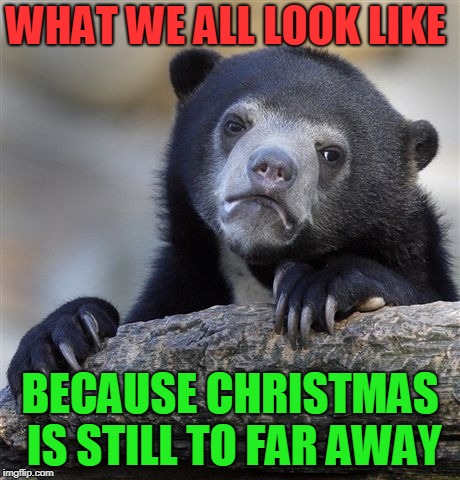 Confession Bear Meme | WHAT WE ALL LOOK LIKE; BECAUSE CHRISTMAS IS STILL TO FAR AWAY | image tagged in memes,confession bear | made w/ Imgflip meme maker