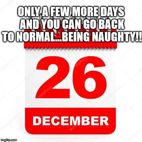 A few more days | ONLY A FEW MORE DAYS AND YOU CAN GO BACK TO NORMAL...BEING NAUGHTY!! | image tagged in merry christmas | made w/ Imgflip meme maker