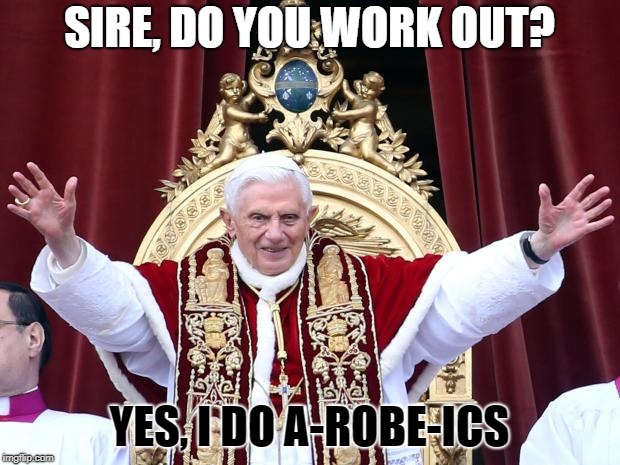 pope | SIRE, DO YOU WORK OUT? YES, I DO A-ROBE-ICS | image tagged in pope | made w/ Imgflip meme maker