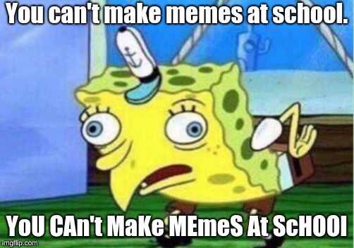 Mocking Spongebob | You can't make memes at school. YoU CAn't MaKe MEmeS At ScHOOl | image tagged in memes,mocking spongebob | made w/ Imgflip meme maker