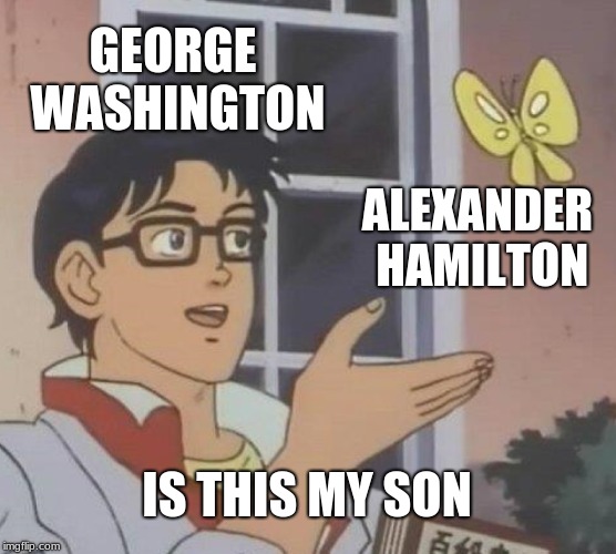 Is This A Pigeon Meme | GEORGE WASHINGTON; ALEXANDER HAMILTON; IS THIS MY SON | image tagged in memes,is this a pigeon | made w/ Imgflip meme maker