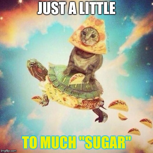 Space Pizza Cat Turtle Tacos | JUST A LITTLE; TO MUCH "SUGAR" | image tagged in space pizza cat turtle tacos | made w/ Imgflip meme maker