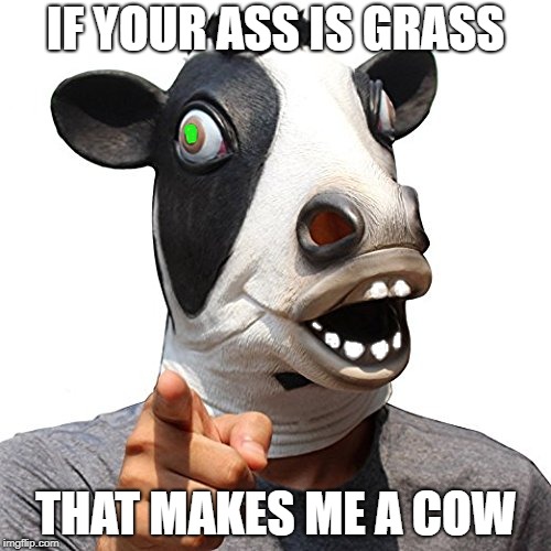 gurl, ya know'm sayin'??? | IF YOUR ASS IS GRASS; THAT MAKES ME A COW | image tagged in haha,why not,oof,aye | made w/ Imgflip meme maker