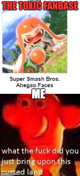 Mother fucking fanbase, ruining a perfectly good game with their cancer... | THE TOXIC FANBASE; ME | image tagged in what the fuck did you just bring upon this cursed land,funny,memes,super smash bros | made w/ Imgflip meme maker