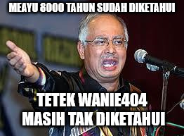 Najib | MEAYU 8000 TAHUN SUDAH DIKETAHUI; TETEK WANIE404 MASIH TAK DIKETAHUI | image tagged in najib | made w/ Imgflip meme maker