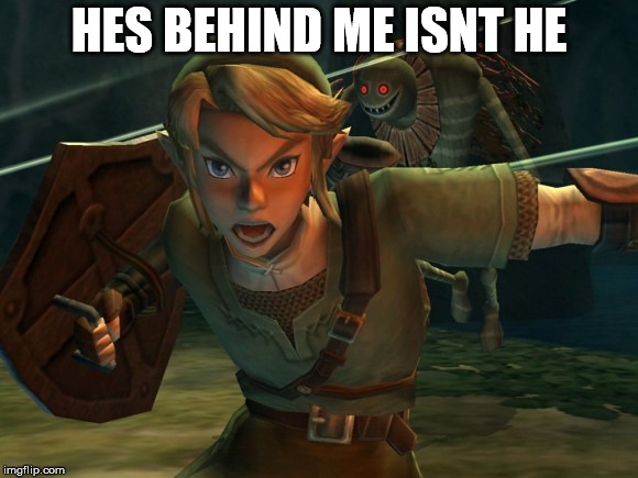 Link Legend of Zelda Yelling | HES BEHIND ME ISNT HE | image tagged in link legend of zelda yelling | made w/ Imgflip meme maker