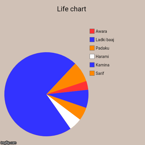 Life chart | Sarif, Kamina, Harami, Padaku, Ladki baaj, Awara | image tagged in funny,pie charts | made w/ Imgflip chart maker