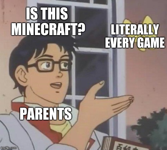 Is This A Pigeon | IS THIS MINECRAFT? LITERALLY EVERY GAME; PARENTS | image tagged in memes,is this a pigeon | made w/ Imgflip meme maker