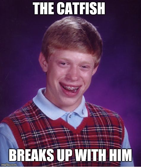 Bad Luck Brian Meme | THE CATFISH BREAKS UP WITH HIM | image tagged in memes,bad luck brian | made w/ Imgflip meme maker