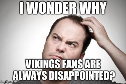 Confused guy | I WONDER WHY; VIKINGS FANS ARE ALWAYS DISAPPOINTED? | image tagged in confused guy | made w/ Imgflip meme maker