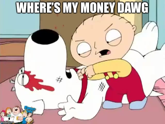 Stewie Griffin Where's My Money | WHERE’S MY MONEY DAWG | image tagged in stewie griffin where's my money | made w/ Imgflip meme maker