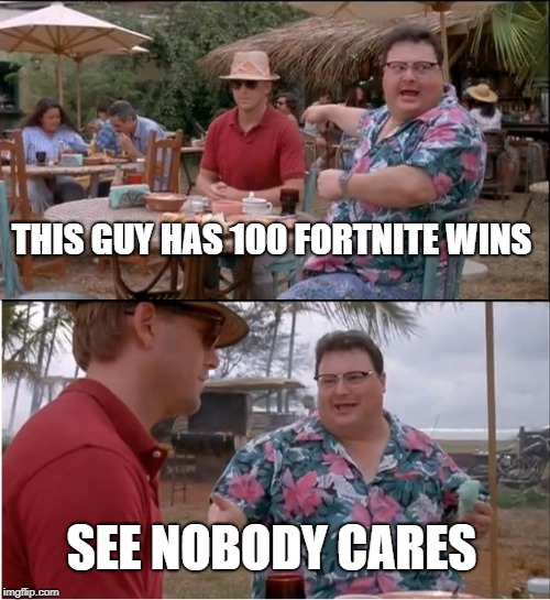 See Nobody Cares |  THIS GUY HAS 100 FORTNITE WINS; SEE NOBODY CARES | image tagged in memes,see nobody cares | made w/ Imgflip meme maker