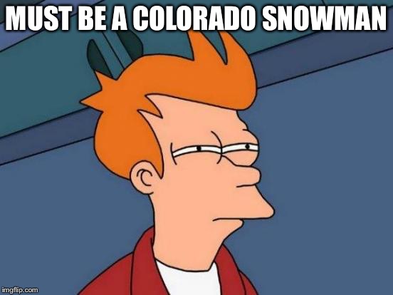 Futurama Fry Meme | MUST BE A COLORADO SNOWMAN | image tagged in memes,futurama fry | made w/ Imgflip meme maker