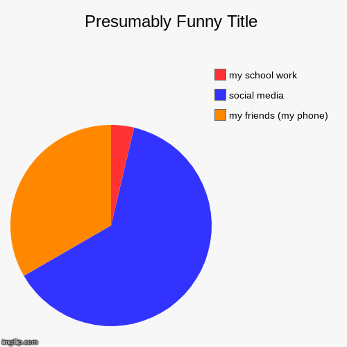 my friends (my phone) , social media , my school work | image tagged in funny,pie charts | made w/ Imgflip chart maker