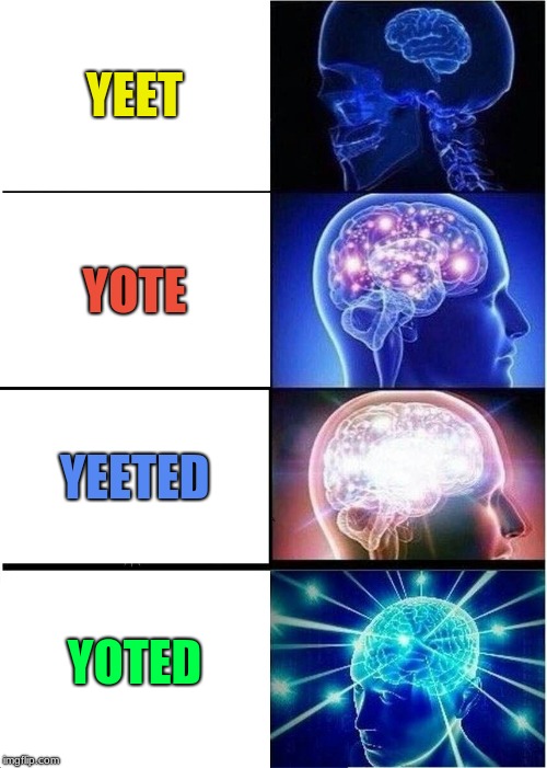 Get on my level :) | YEET; YOTE; YEETED; YOTED | image tagged in memes,expanding brain,yeet,funny,yote,get on my level | made w/ Imgflip meme maker